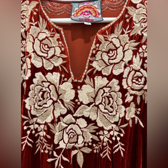 Johnny Was Velvet Embroidered Floral Boho Blouse | Rust | XS - Picture 3 of 5